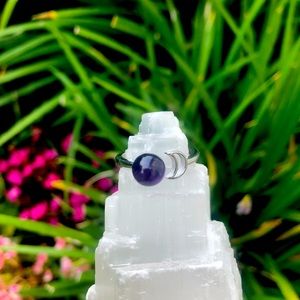Amethyst Crystal Adjustable Moon Ring